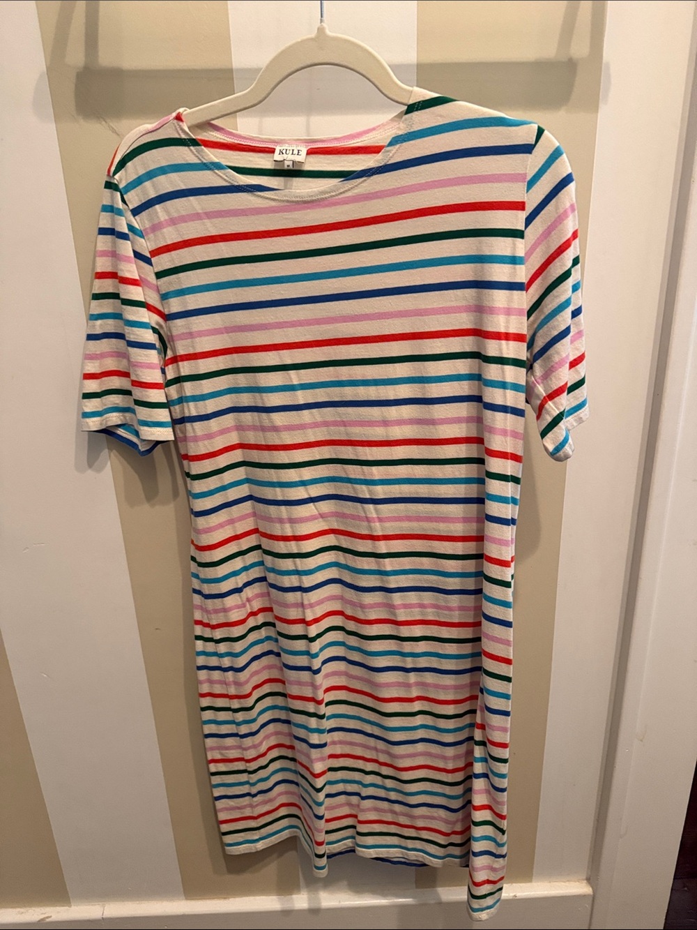 KULE Cream Tee Dress with Multicolor Stripes